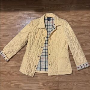 Brooks Brothers Khaki Quilted Riding Jacket with British Check Lining, Size 6